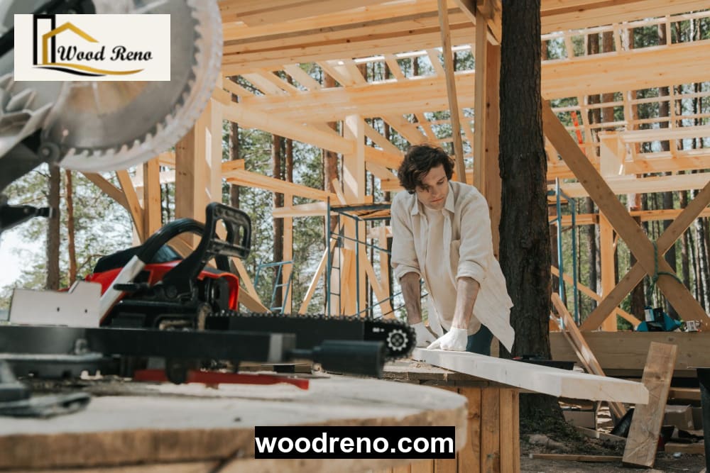 Carpenter checking the alignment and condition of a door frame